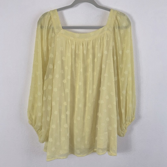 LC Lauren Conrad Yellow Textured Balloon Sleeve Square Neck Blouse Top Plus XXL - Picture 7 of 9